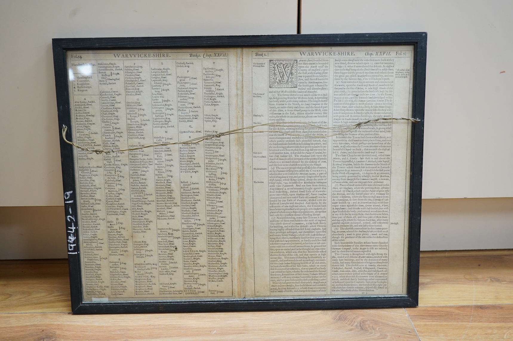 John Speed (1552-1629), The County of Warwick, sold by John Sudbury and George Humble, text verso, hand coloured engraved map, 39 x 51cm
